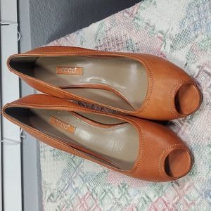 🌟Ecco Burnt Orange Leather Peep-Toe Heels